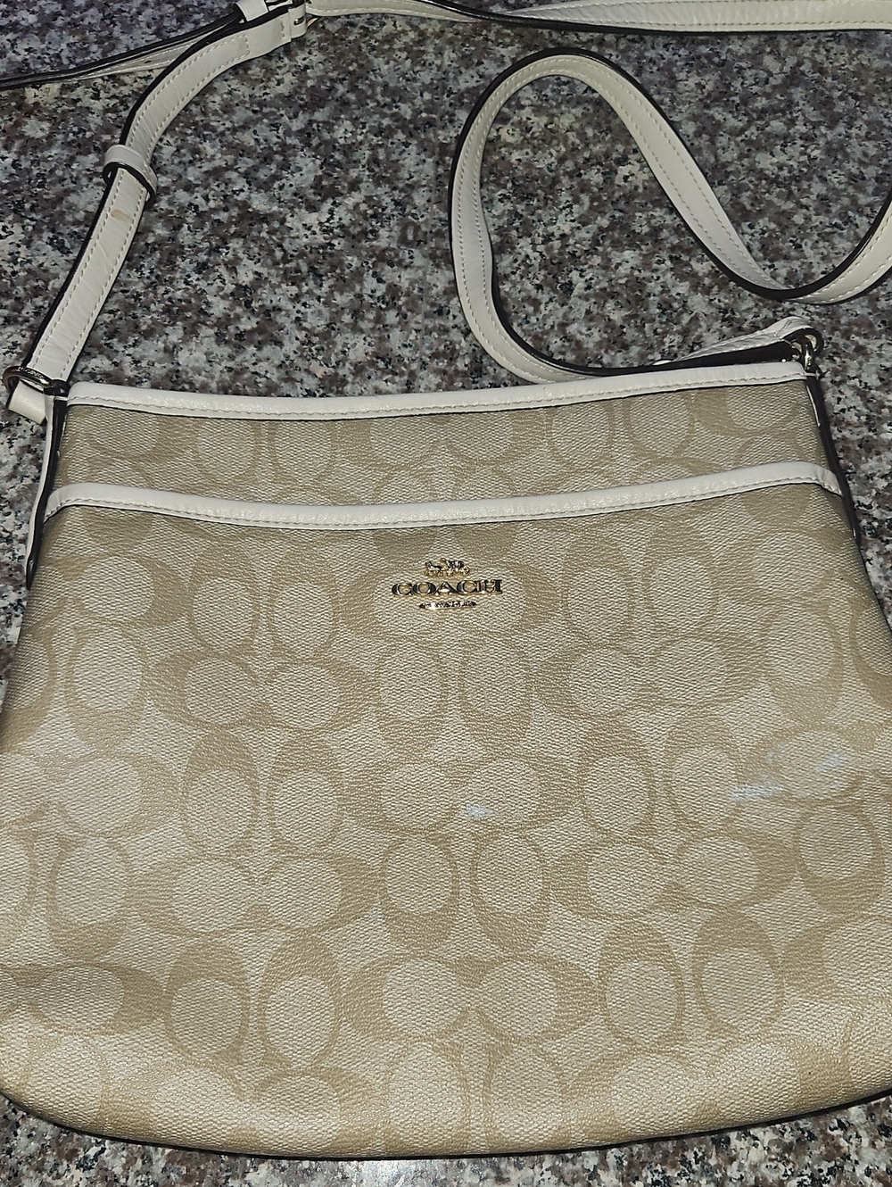 Coach Beige Signature Crossbody with White Trim